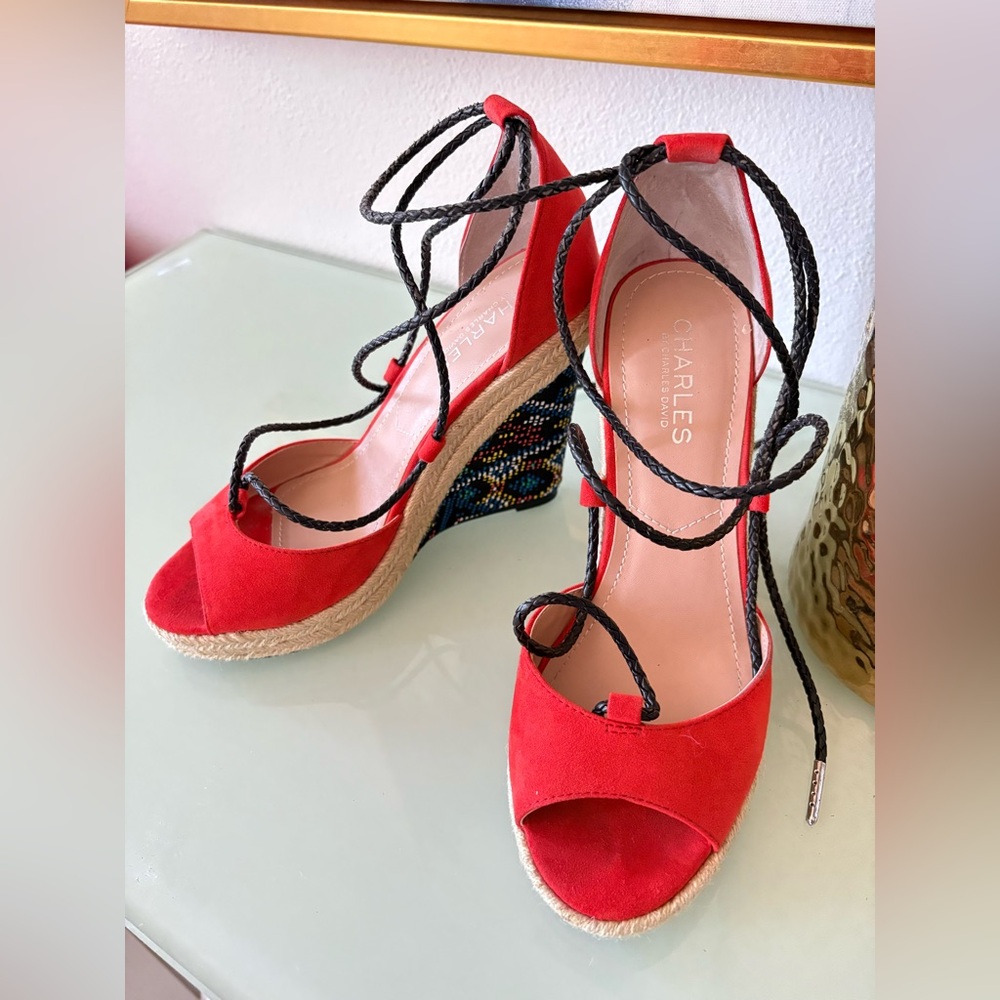 Charles David Vibrant Red Wedge Sandals